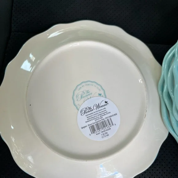 The Pioneer Woman Cow appetizer Plate set of 5 - Blue & Cream gingham edges. New - Picture 2 of 4